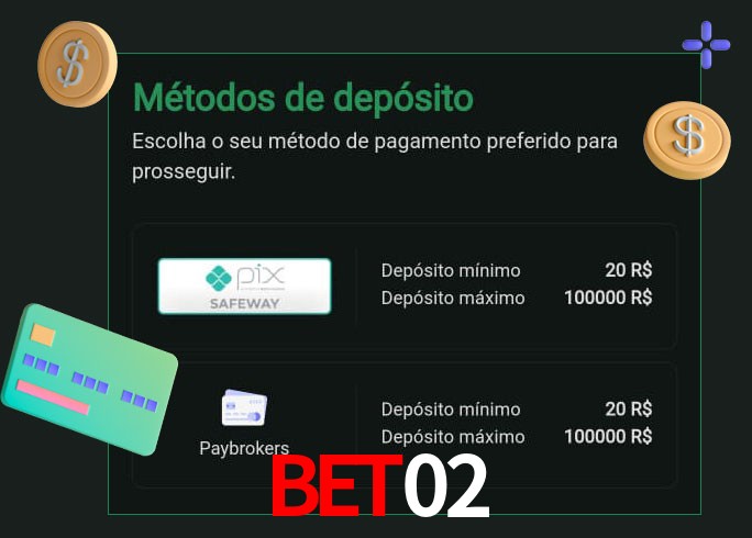 O cassino bet02 oferece uma grande variedade de métodos de pagamento